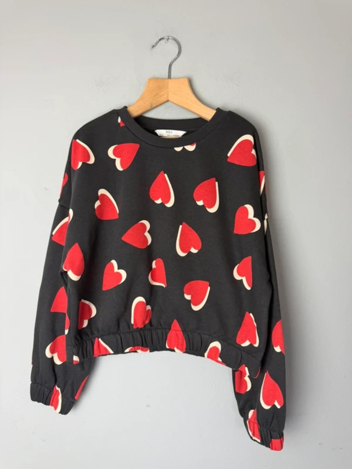 NEW Ex M&S Red Heart Cropped Sweater Jumper - Girls 7-8 Years