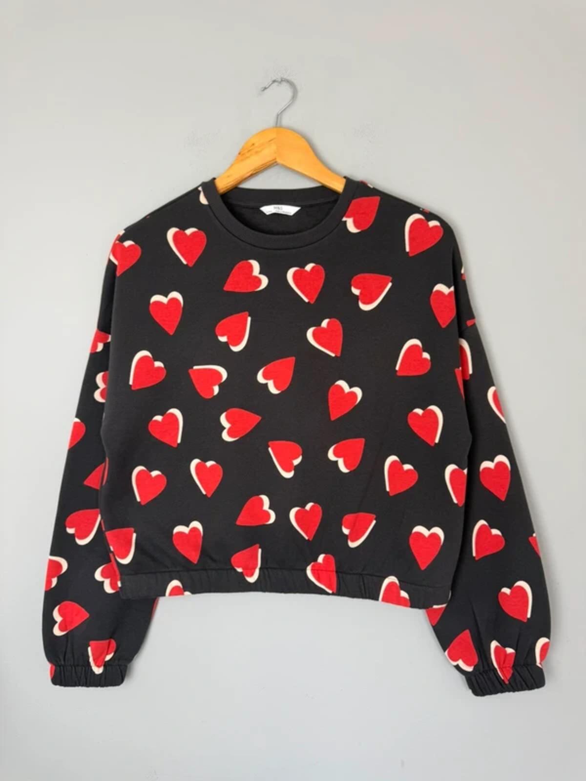 NEW Ex M&S Black & Red Heart Cropped Sweater Jumper - Girls 14-15 Years