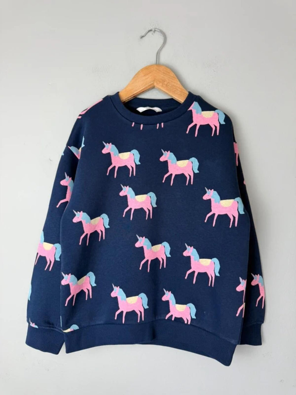 NEW Ex M&S Navy & Pink Unicorn Sweater Jumper - Girls 7-8 Years