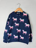 NEW Ex M&S Navy & Pink Unicorn Sweater Jumper - Girls 7-8 Years