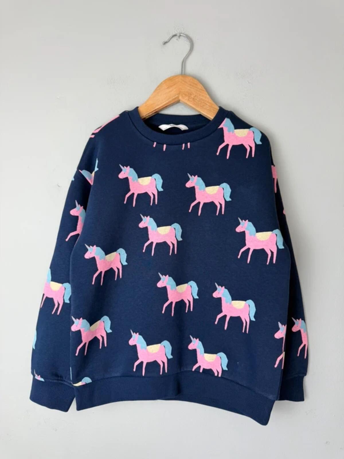 NEW Ex M&S Navy & Pink Unicorn Sweater Jumper - Girls 7-8 Years
