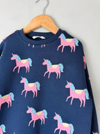 NEW Ex M&S Navy & Pink Unicorn Sweater Jumper - Girls 7-8 Years