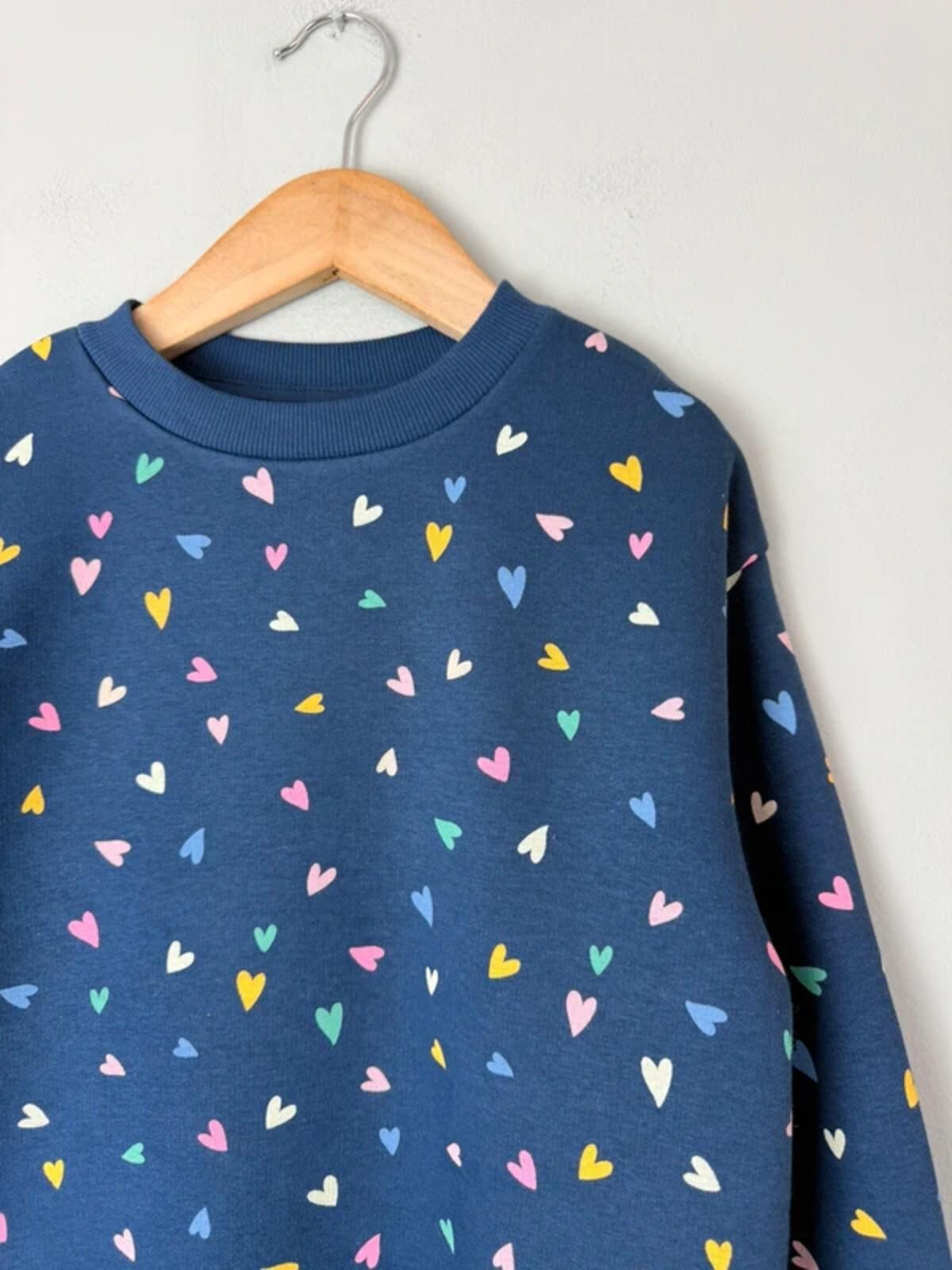 NEW Ex M&S Navy & Multicolour Heart Sweater Jumper - Girls 7-8 Years