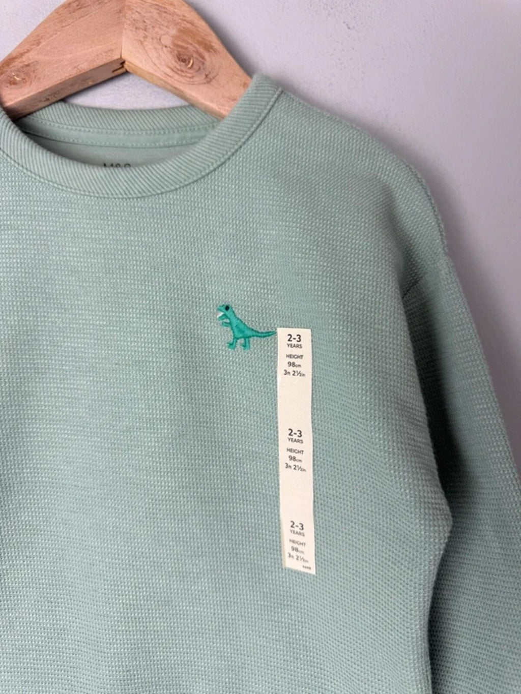 NEW Ex M&S Green Waffle Print Dinosaur Sweater Jumper - Boys 2-3 Years