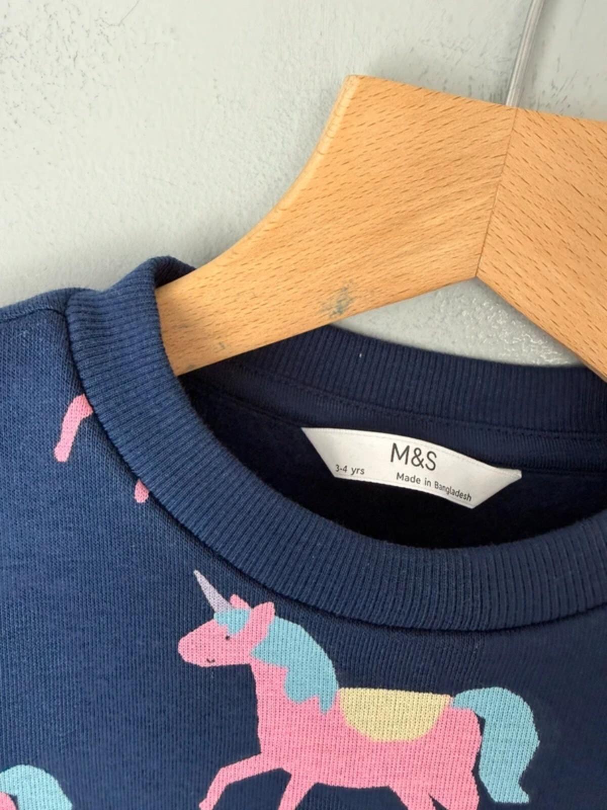 NEW Ex M&S Navy & Pink Unicorn Jumper Sweatshirt - Girls 3-4 Years