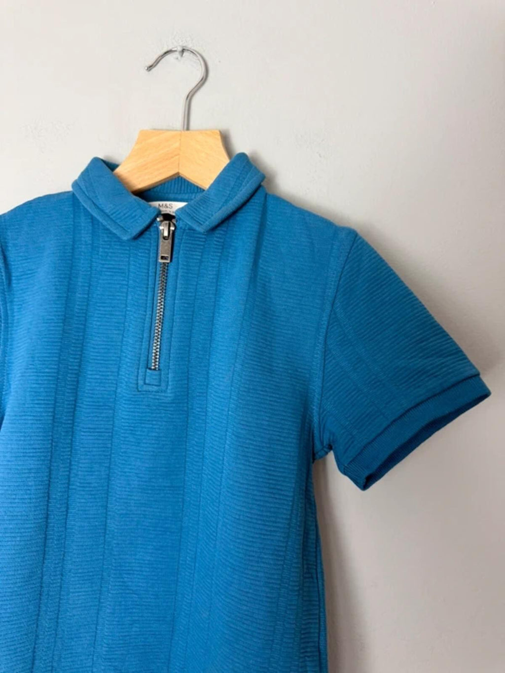 NEW Ex M&S Blue Quarter Zip Short Sleeve Polo Shirt - Boys 4-5 Years