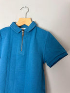 NEW Ex M&S Blue Quarter Zip Short Sleeve Polo Shirt - Boys 4-5 Years