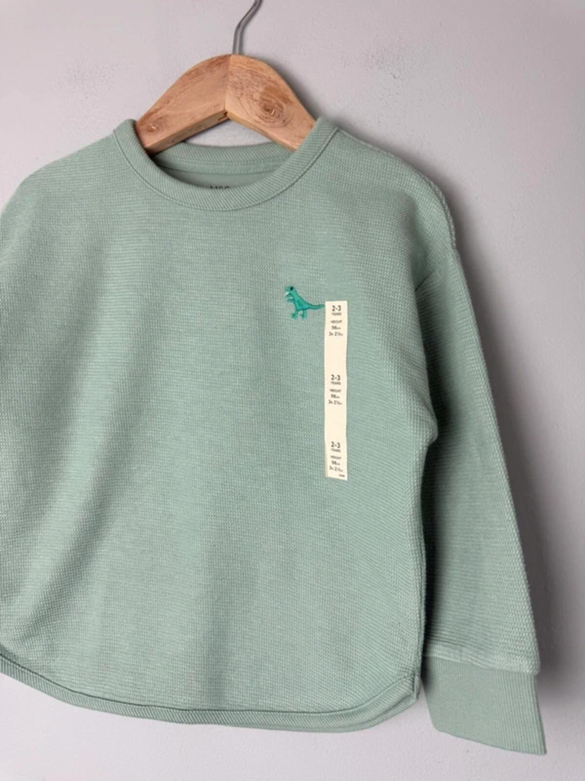 NEW Ex M&S Green Waffle Print Dinosaur Sweater Jumper - Boys 2-3 Years