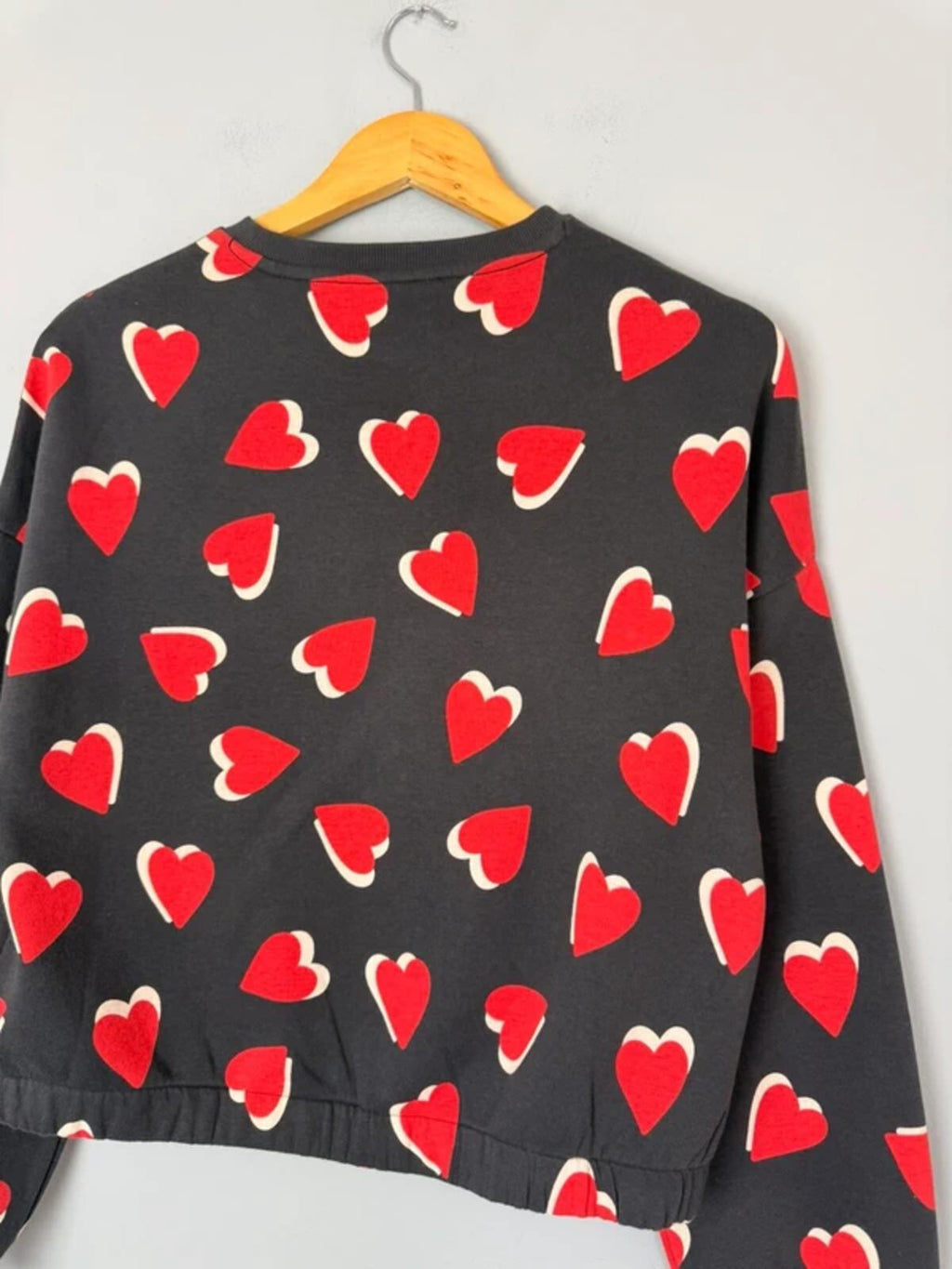 NEW Ex M&S Black & Red Heart Cropped Sweater Jumper - Girls 14-15 Years