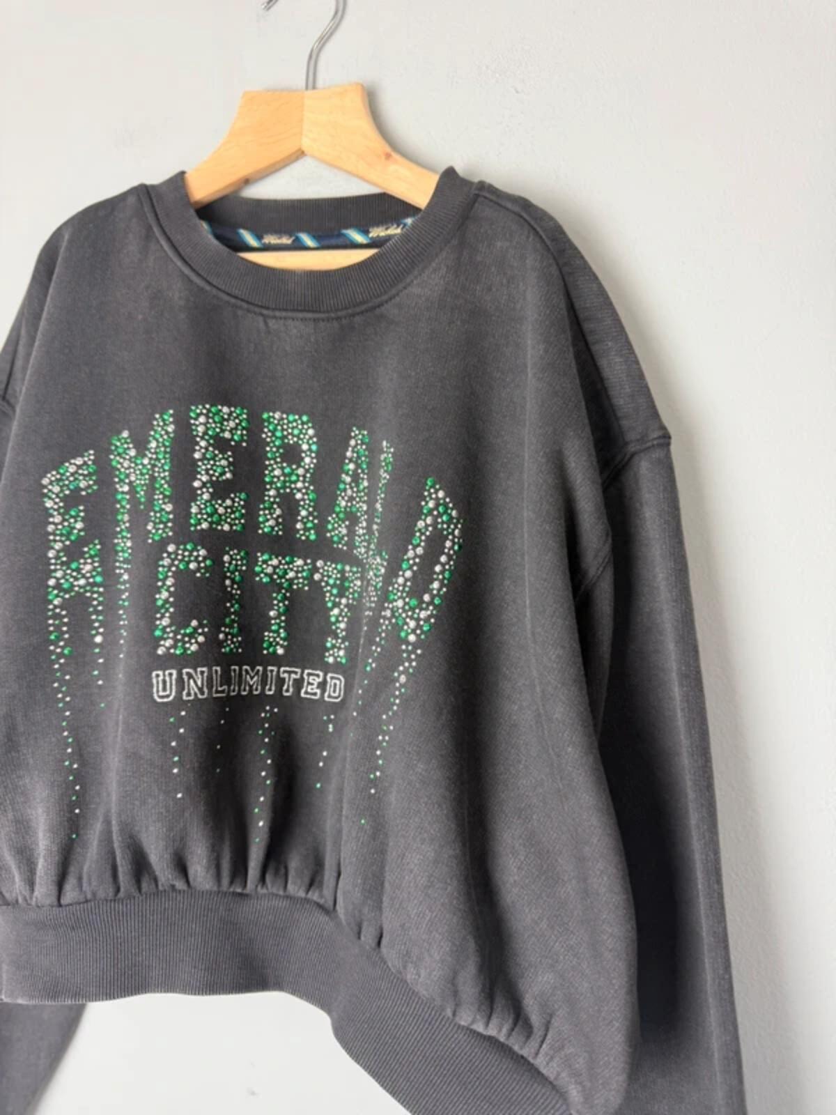 NEW Ex M&S Wicked Emerald City Black & Green Cropped Jumper Sweater - Girls 11-12 Years
