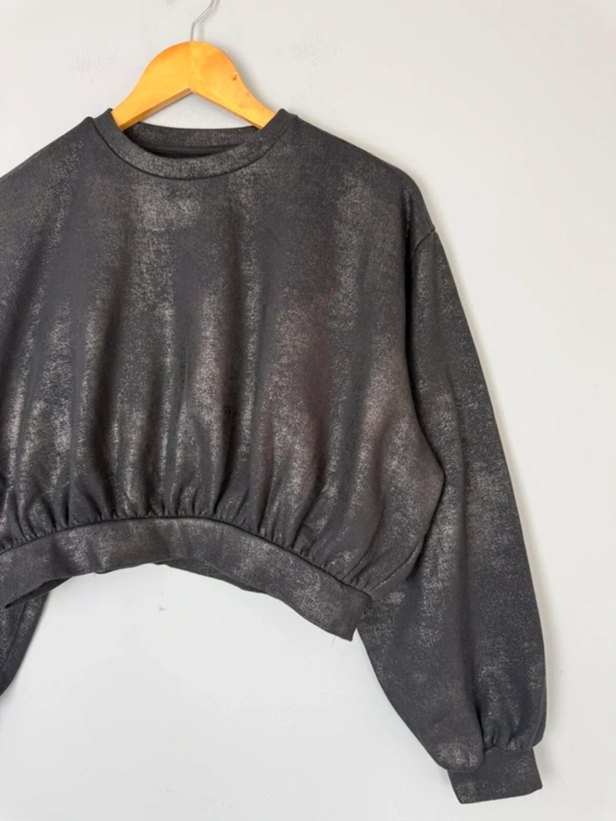 NEW Ex M&S Black Foil Detail Cropped Sweater Jumper - Girls 14-15 Years