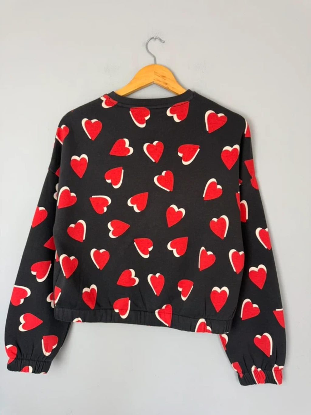 NEW Ex M&S Black & Red Heart Cropped Sweater Jumper - Girls 14-15 Years