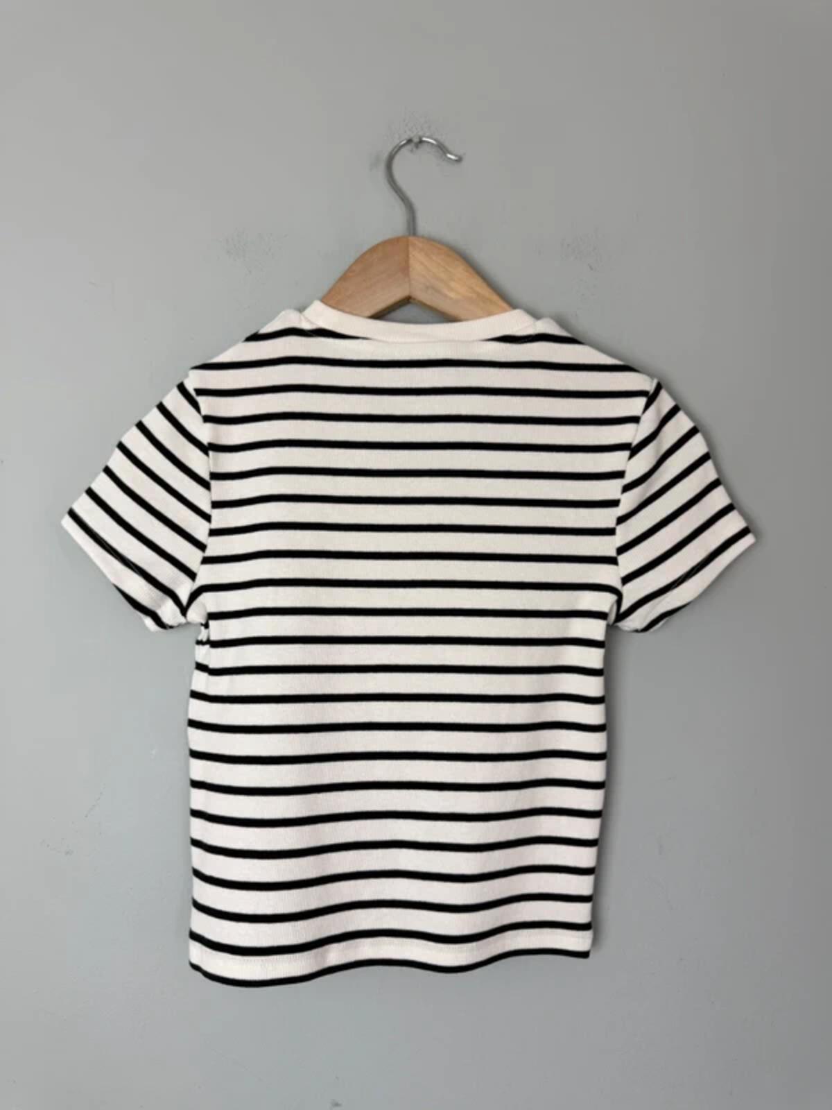 NEW Ex M&S Weekend Club Striped Ribbed Short Sleeve Top - Girls 10-11 Years