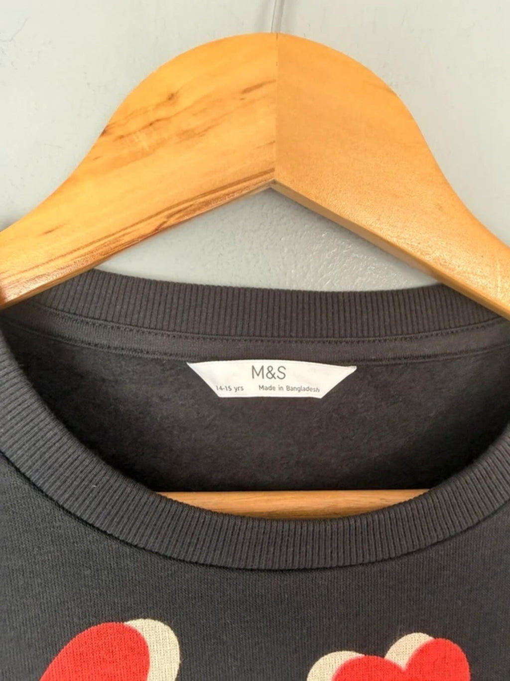 NEW Ex M&S Black & Red Heart Cropped Sweater Jumper - Girls 14-15 Years