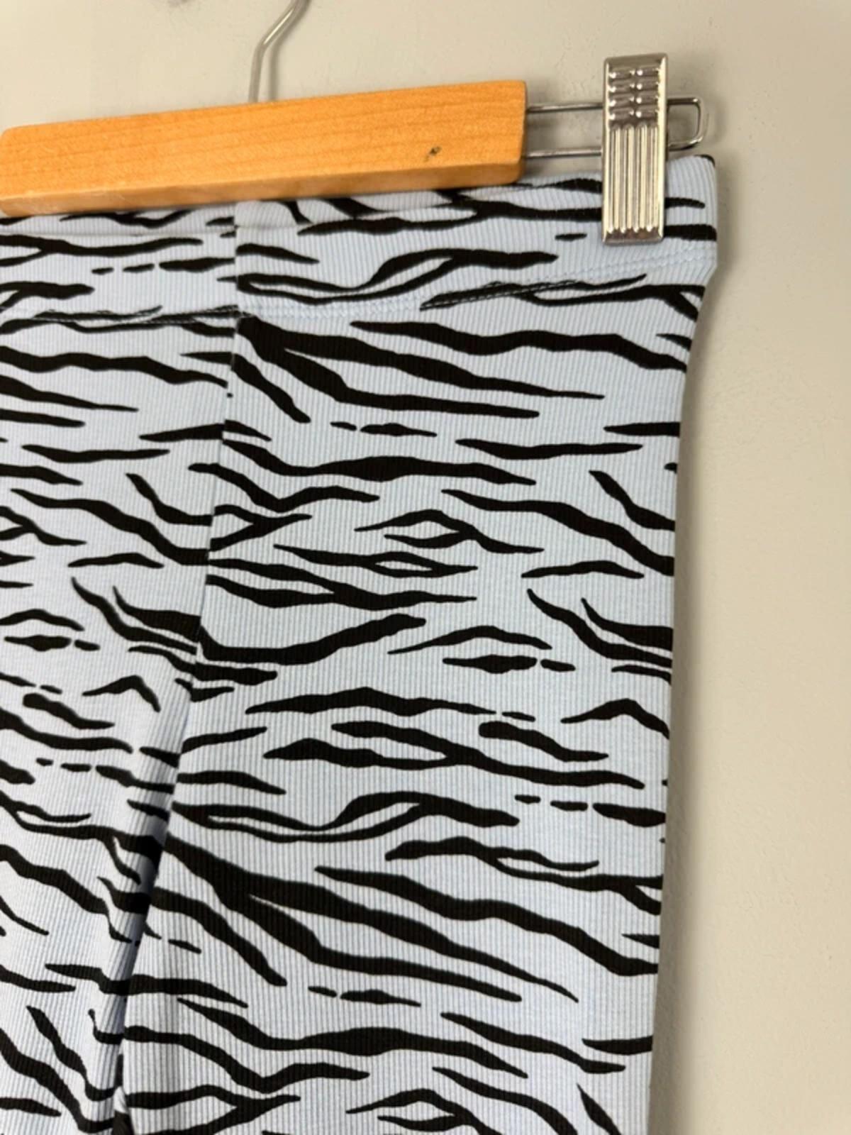 NEW Ex M&S Blue & Black Zebra Striped Ribbed Flared Leggings - Girls 6-7 Years