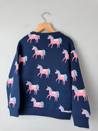 NEW Ex M&S Navy & Pink Unicorn Jumper Sweater - Girls 5-6 Years
