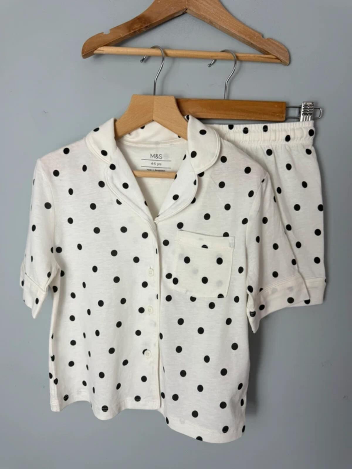 NEW Ex M&S Cream & Black Polka Dot Short Summer Pyjama Set - Girls 4-5 Years