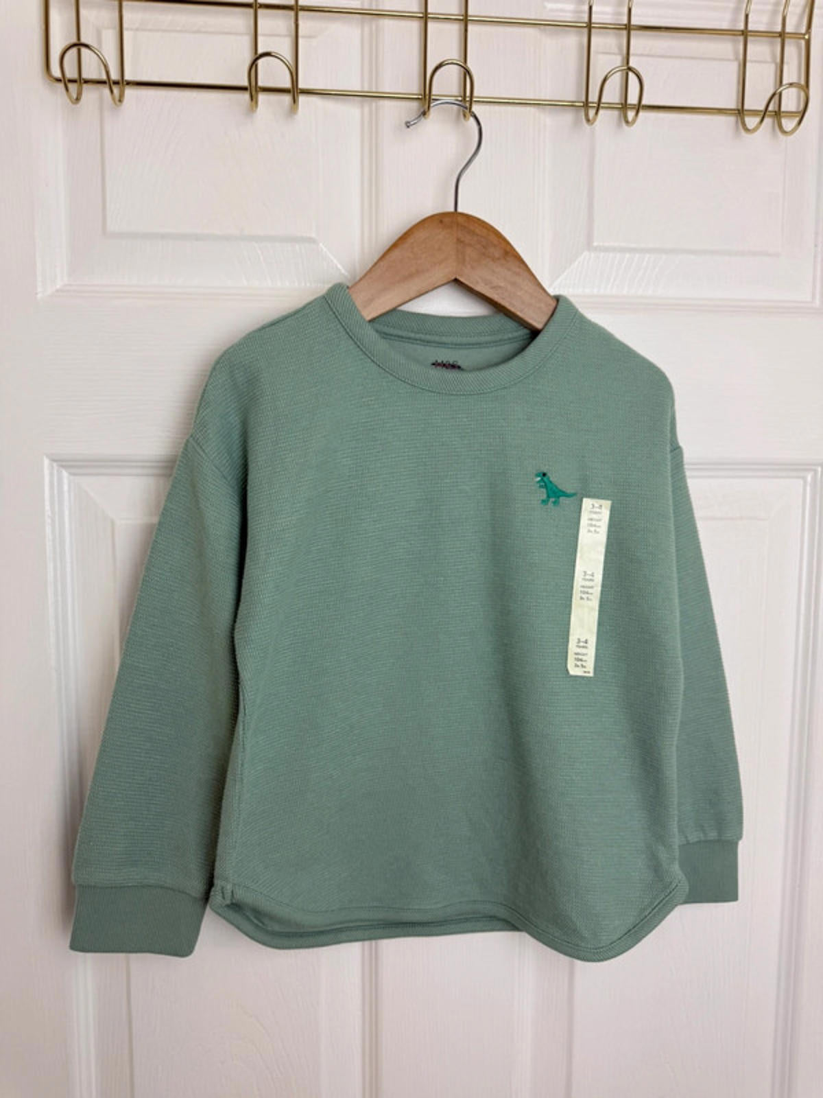🦖 Ex M&S Kids Green Waffle Knit Lined Sweater | Dinosaur | 3 - 4 Years - Back On The Shelves High Street Discount Outlet Online UK