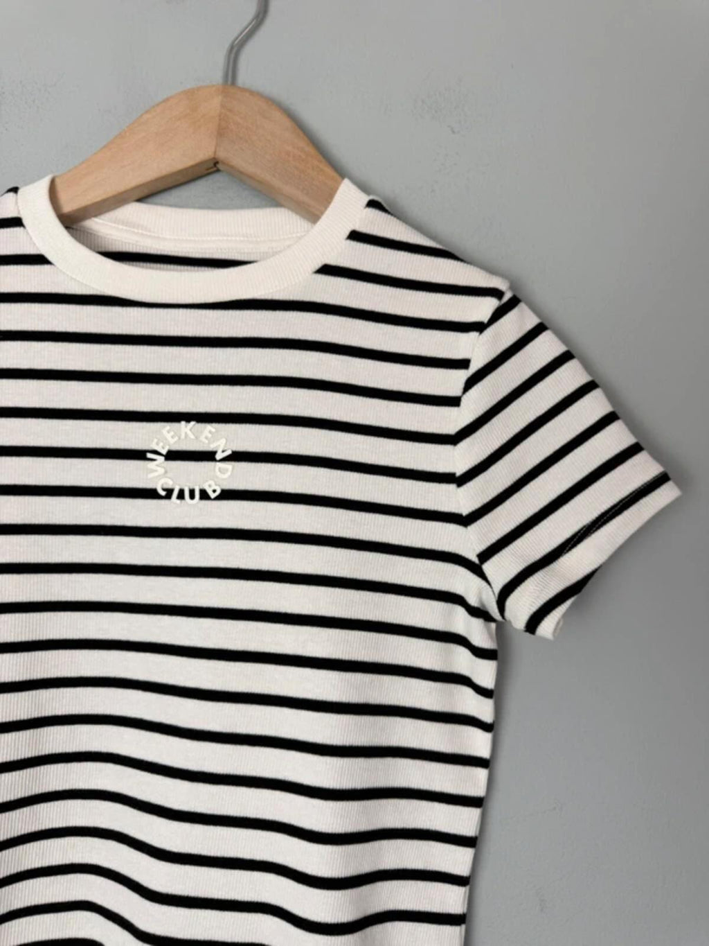 NEW Ex M&S Weekend Club Striped Ribbed Short Sleeve Top - Girls 10-11 Years