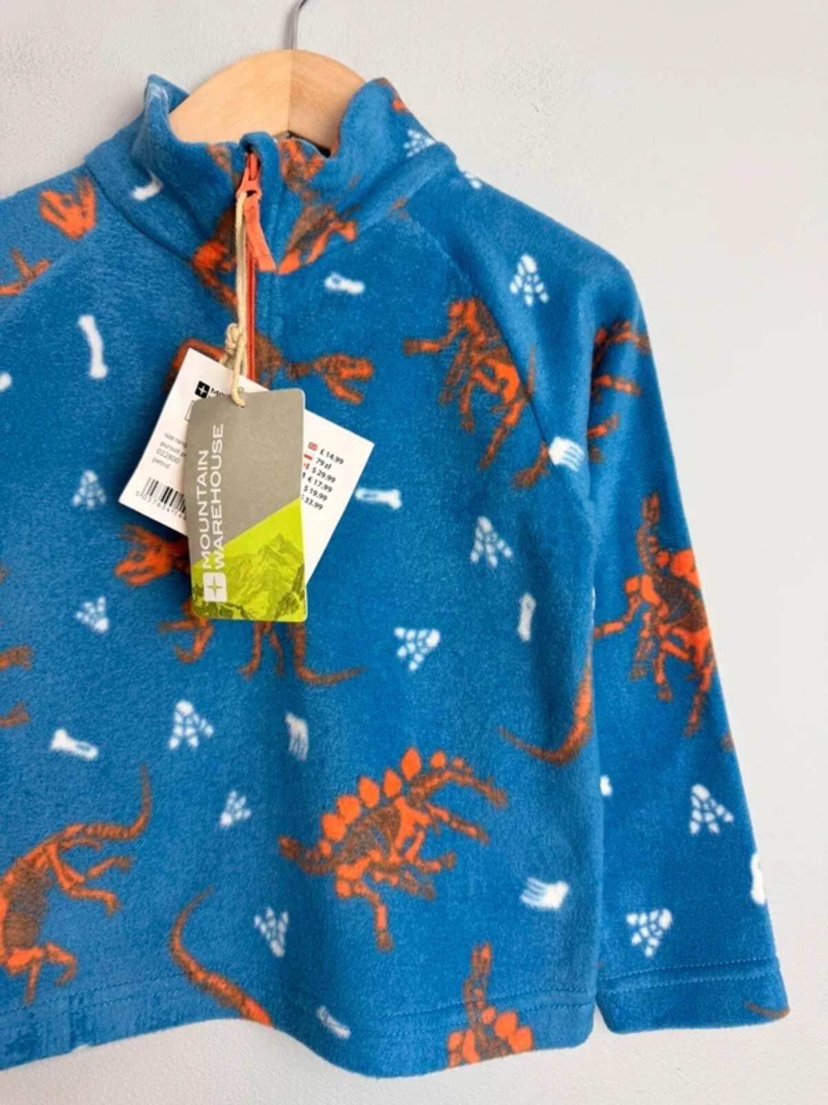 NEW Mountain Warehouse Blue Dinosaur Quarter Zip Fleece - Boys 2-3 Years