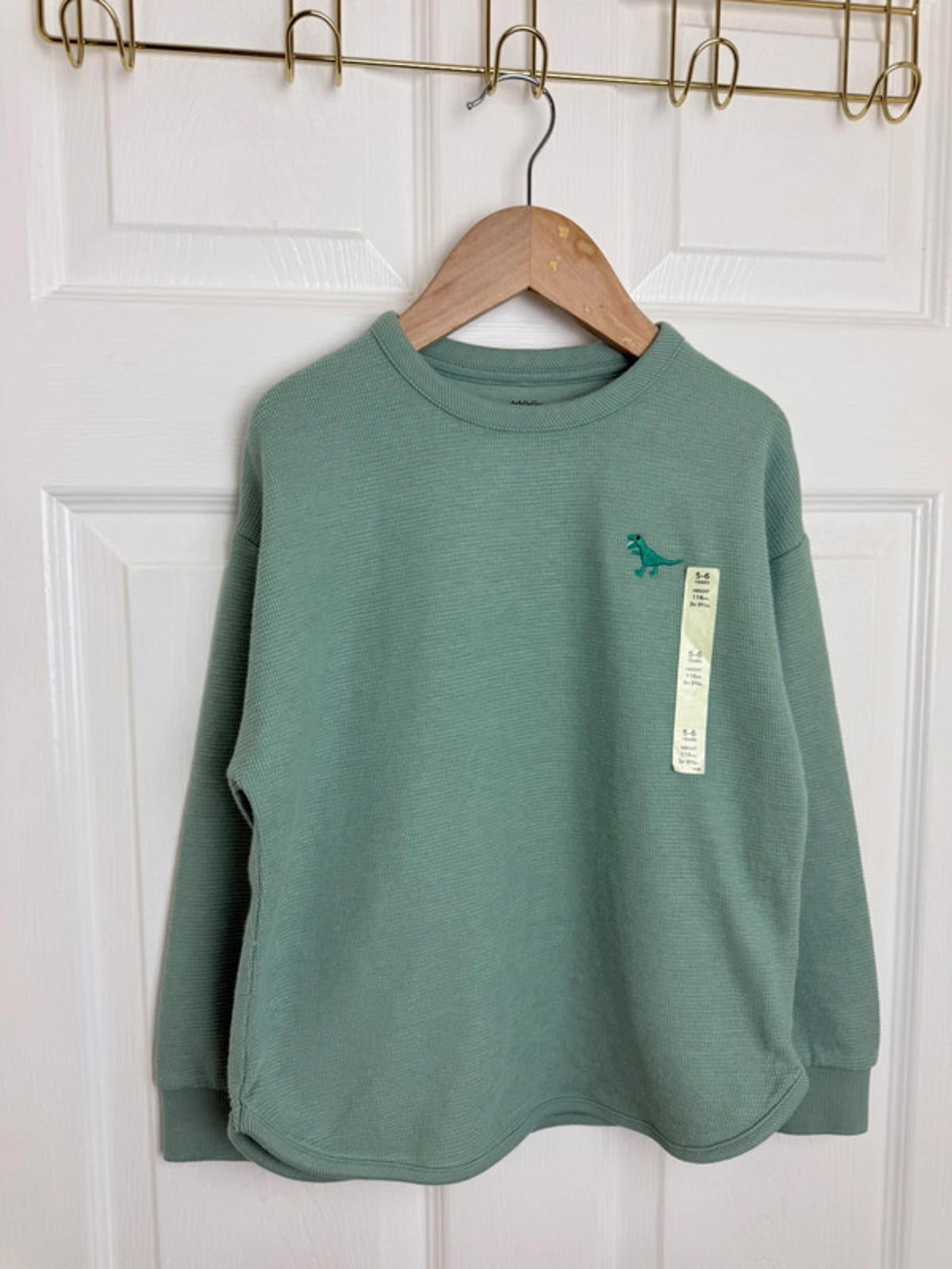 🦖 Ex M&S Kids Green Waffle Knit Lined Sweater | Dinosaur | 5 - 6 Years - Back On The Shelves High Street Discount Outlet Online UK