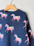 NEW Ex M&S Navy & Pink Unicorn Jumper Sweater - Girls 5-6 Years