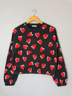 NEW Ex M&S Black & Red Heart Cropped Sweater Jumper - Girls 14-15 Years