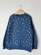 NEW Ex M&S Navy & Multicolour Heart Sweater Jumper - Girls 7-8 Years