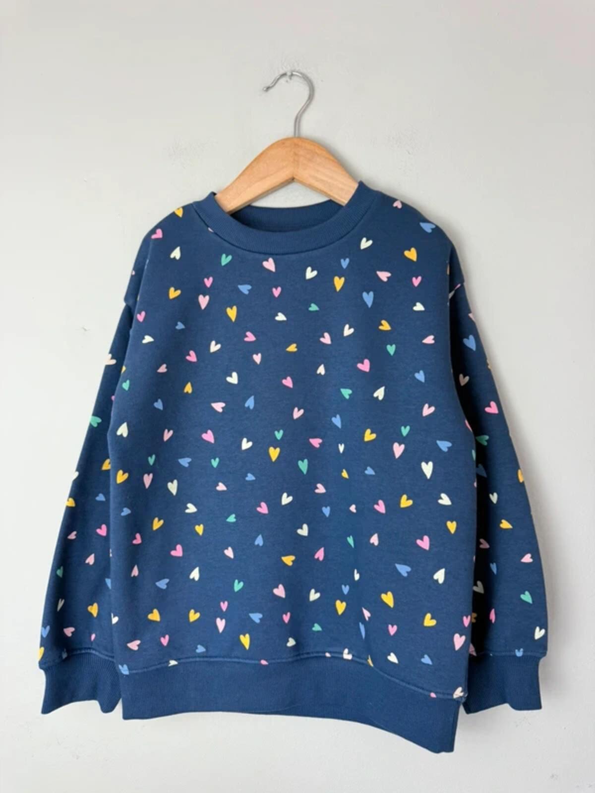 NEW Ex M&S Navy & Multicolour Heart Sweater Jumper - Girls 7-8 Years