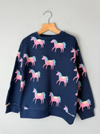 NEW Ex M&S Navy & Pink Unicorn Jumper Sweater - Girls 5-6 Years