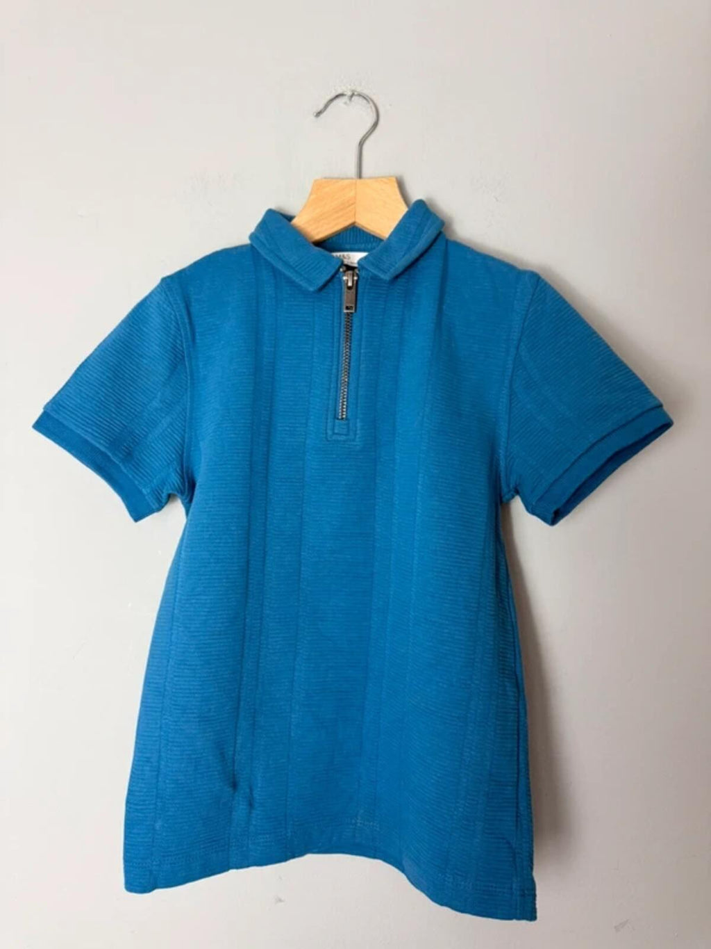 NEW Ex M&S Blue Quarter Zip Short Sleeve Polo Shirt - Boys 4-5 Years