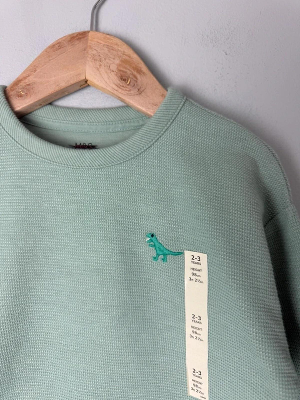NEW Ex M&S Green Waffle Print Dinosaur Sweater Jumper - Boys 2-3 Years