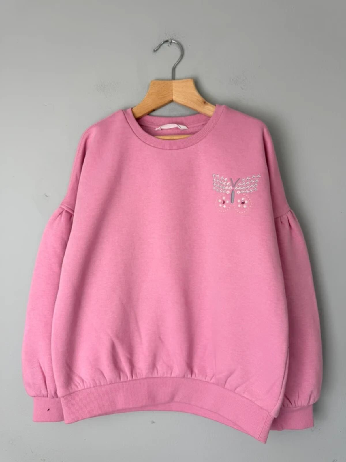 NEW Ex M&S Pink Floral Butterfly Sweatshirt Jumper - Girls 7-8 Years
