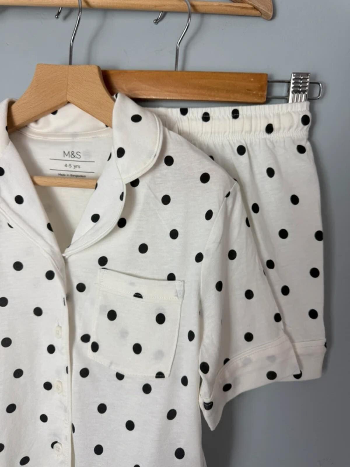 NEW Ex M&S Cream & Black Polka Dot Short Summer Pyjama Set - Girls 4-5 Years
