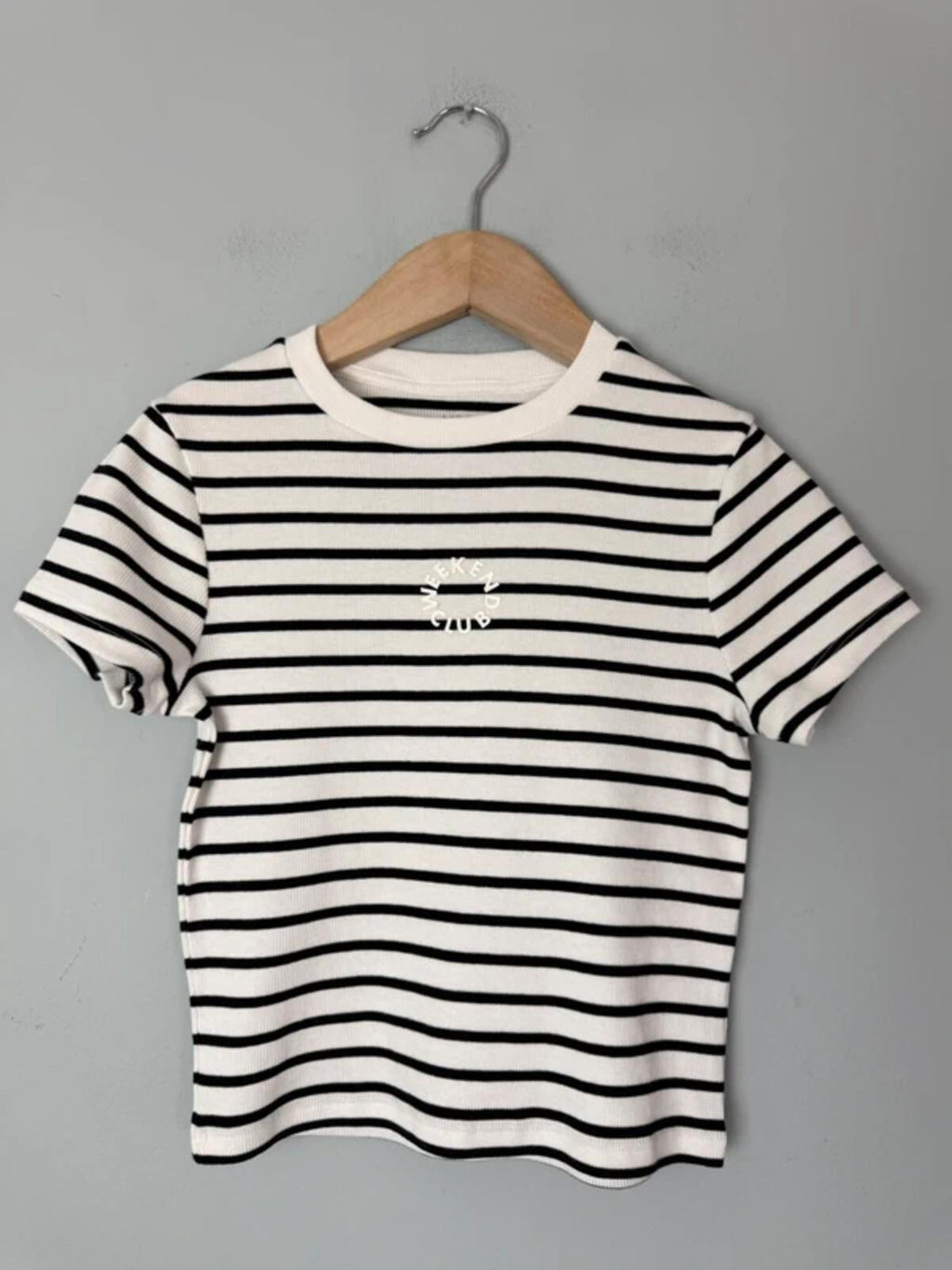 NEW Ex M&S Weekend Club Striped Ribbed Short Sleeve Top - Girls 10-11 Years