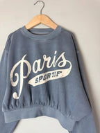 NEW Ex M&S Cotton Rich Paris Blue Cropped Sweater Jumper - Girls 9-10 Years