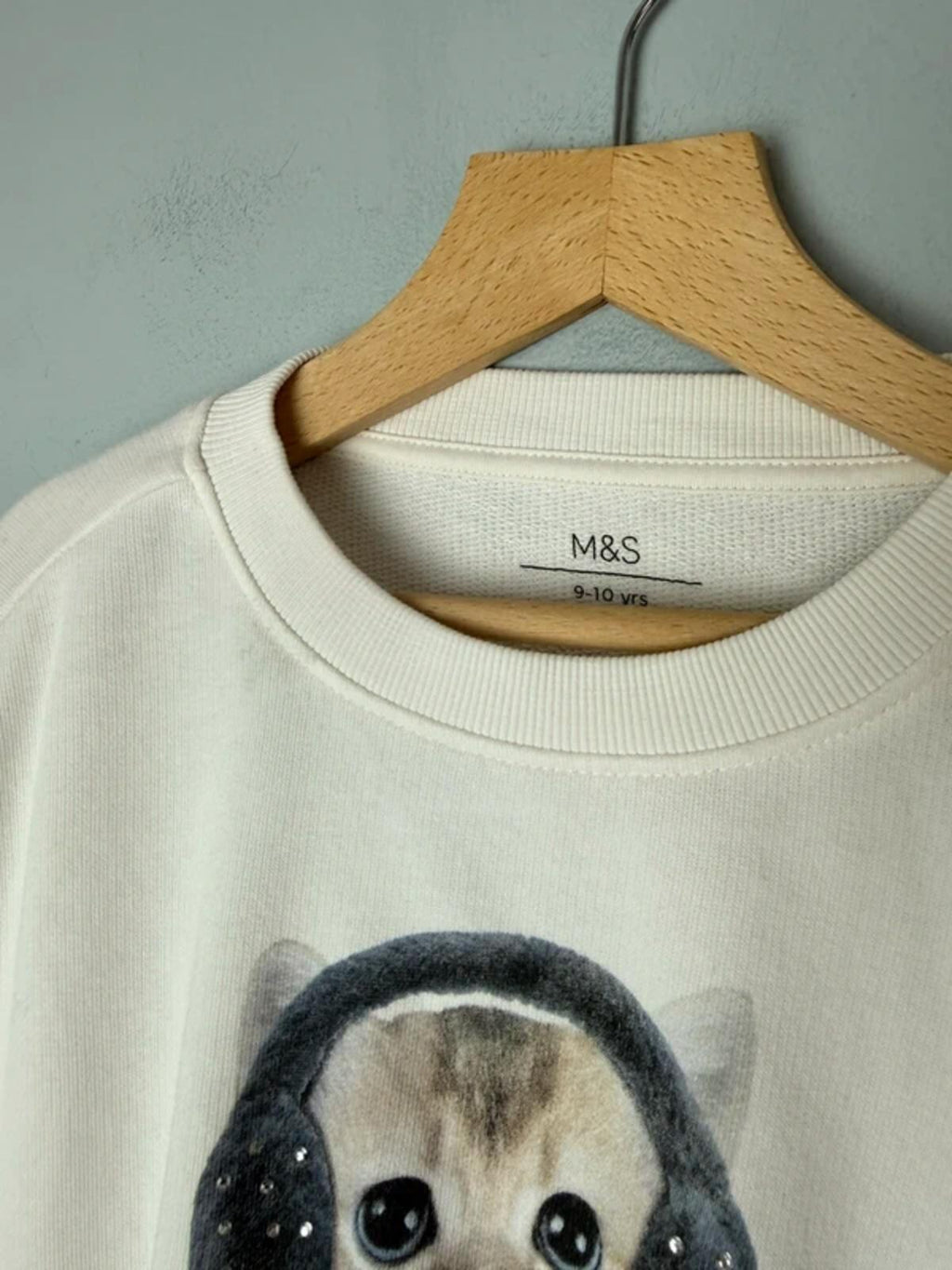 NEW Ex M&S Cream Kitten Cropped Sweater Jumper - Girls 9-10 Years