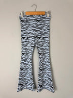 NEW Ex M&S Blue & Black Zebra Striped Ribbed Flared Leggings - Girls 6-7 Years