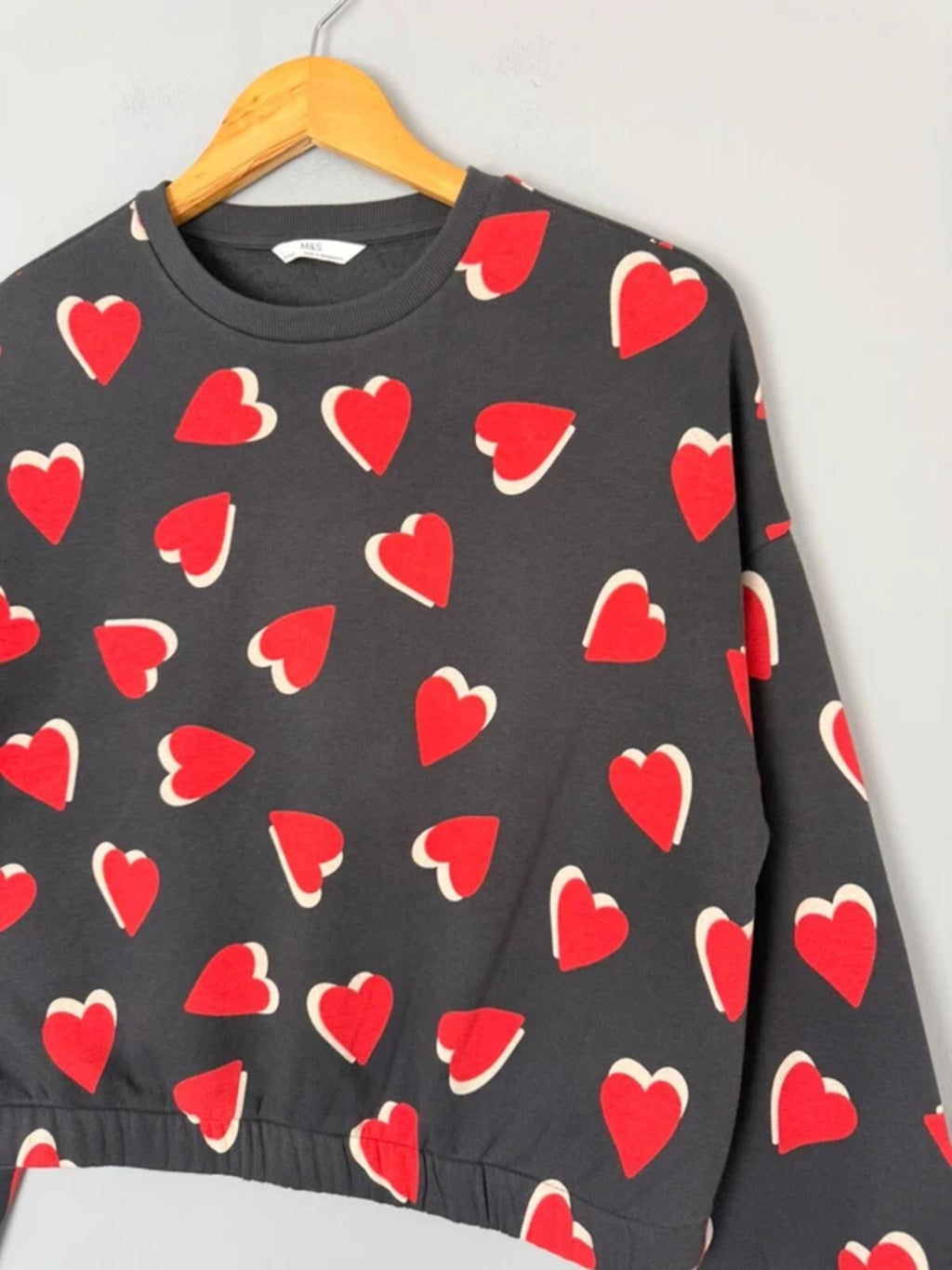 NEW Ex M&S Black & Red Heart Cropped Sweater Jumper - Girls 14-15 Years