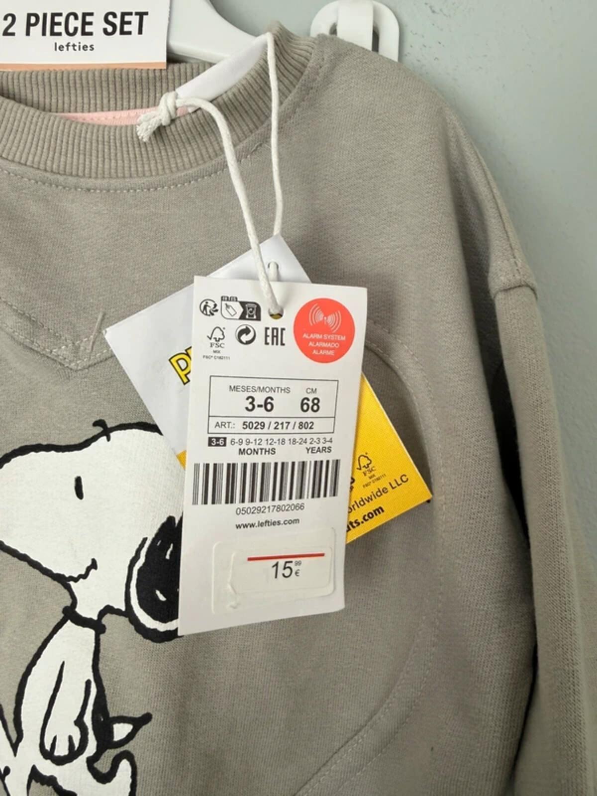 NEW Lefties Peanuts Snoopy Jumper & Leggings Co-ord Set - Unisex 3-6 Months