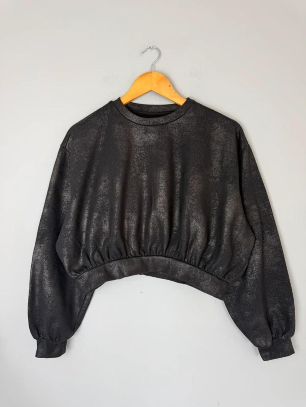 NEW Ex M&S Black Foil Detail Cropped Sweater Jumper - Girls 14-15 Years