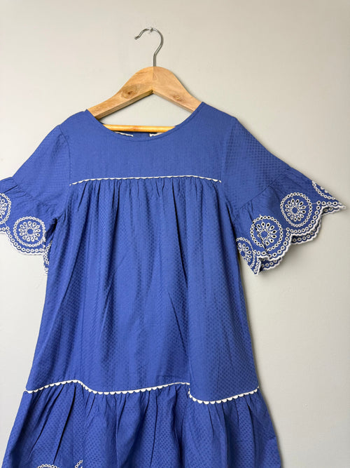 Crew Clothing Company Blue Embroidered Dress - Girls 8 - 9 Years - Discounted high street clothing for children, ladies and men including everyday wear and seasonal styles. UK online