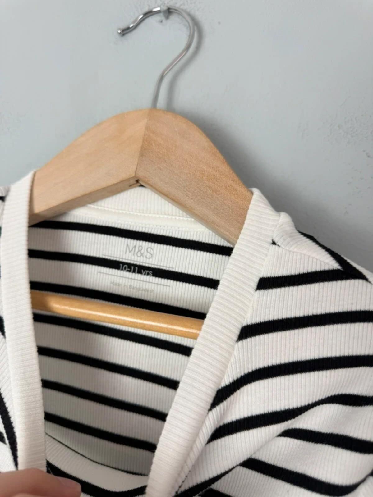 NEW Ex M&S Weekend Club Striped Ribbed Short Sleeve Top - Girls 10-11 Years