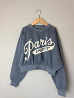 NEW Ex M&S Cotton Rich Paris Blue Cropped Sweater Jumper - Girls 9-10 Years
