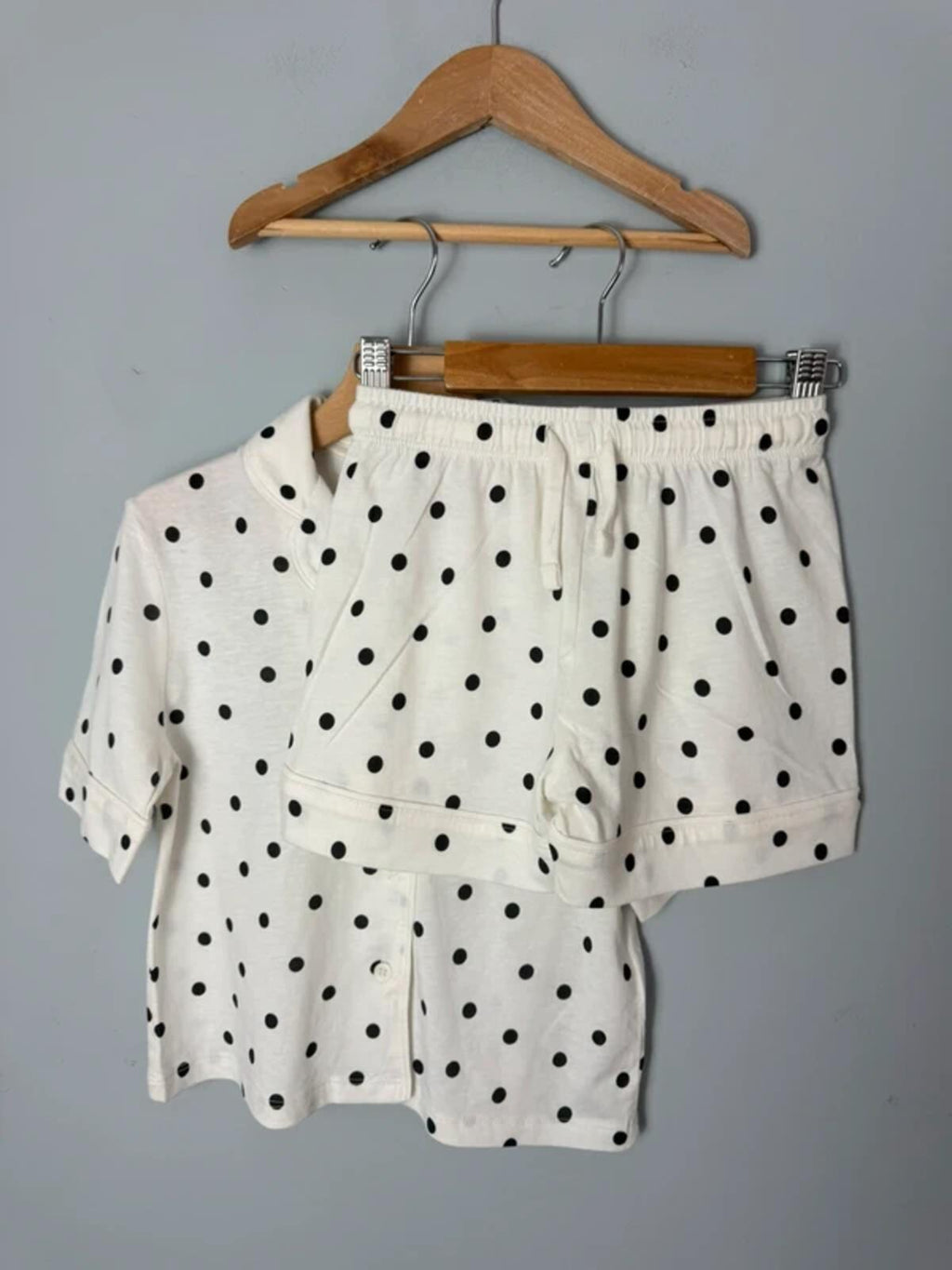 NEW Ex M&S Cream & Black Polka Dot Short Summer Pyjama Set - Girls 4-5 Years
