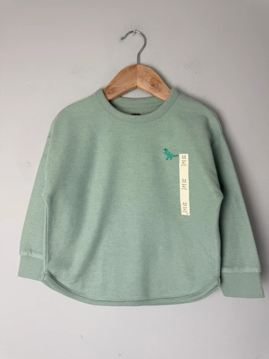 NEW Ex M&S Green Waffle Print Dinosaur Sweater Jumper - Boys 2-3 Years