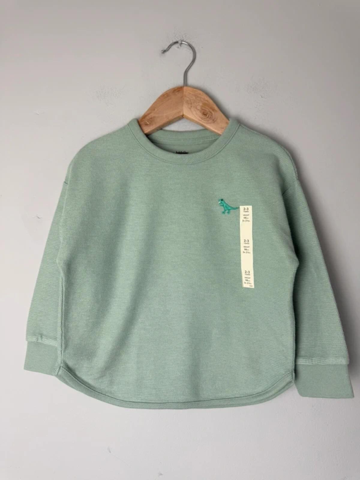 NEW Ex M&S Green Waffle Print Dinosaur Sweater Jumper - Boys 2-3 Years