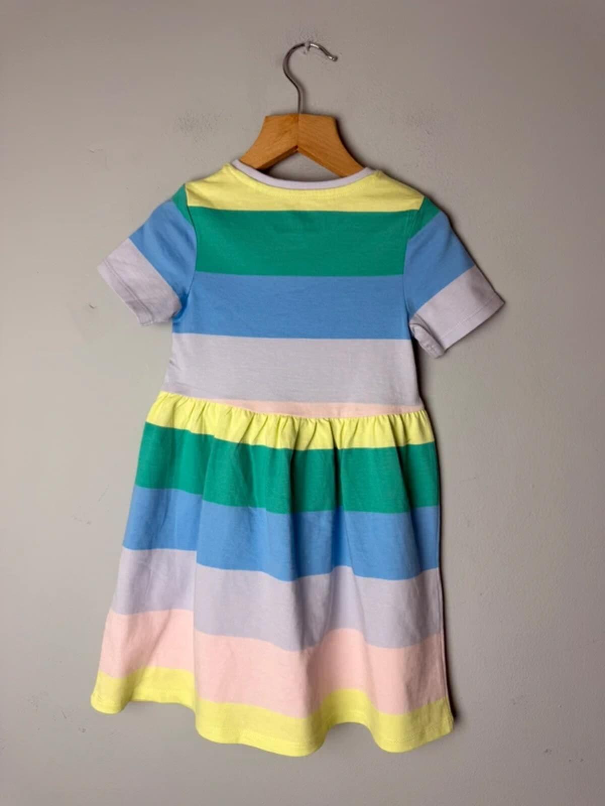 NEW Ex M&S 100% Cotton Multicolour Striped Dress - Girls 2-3 Years