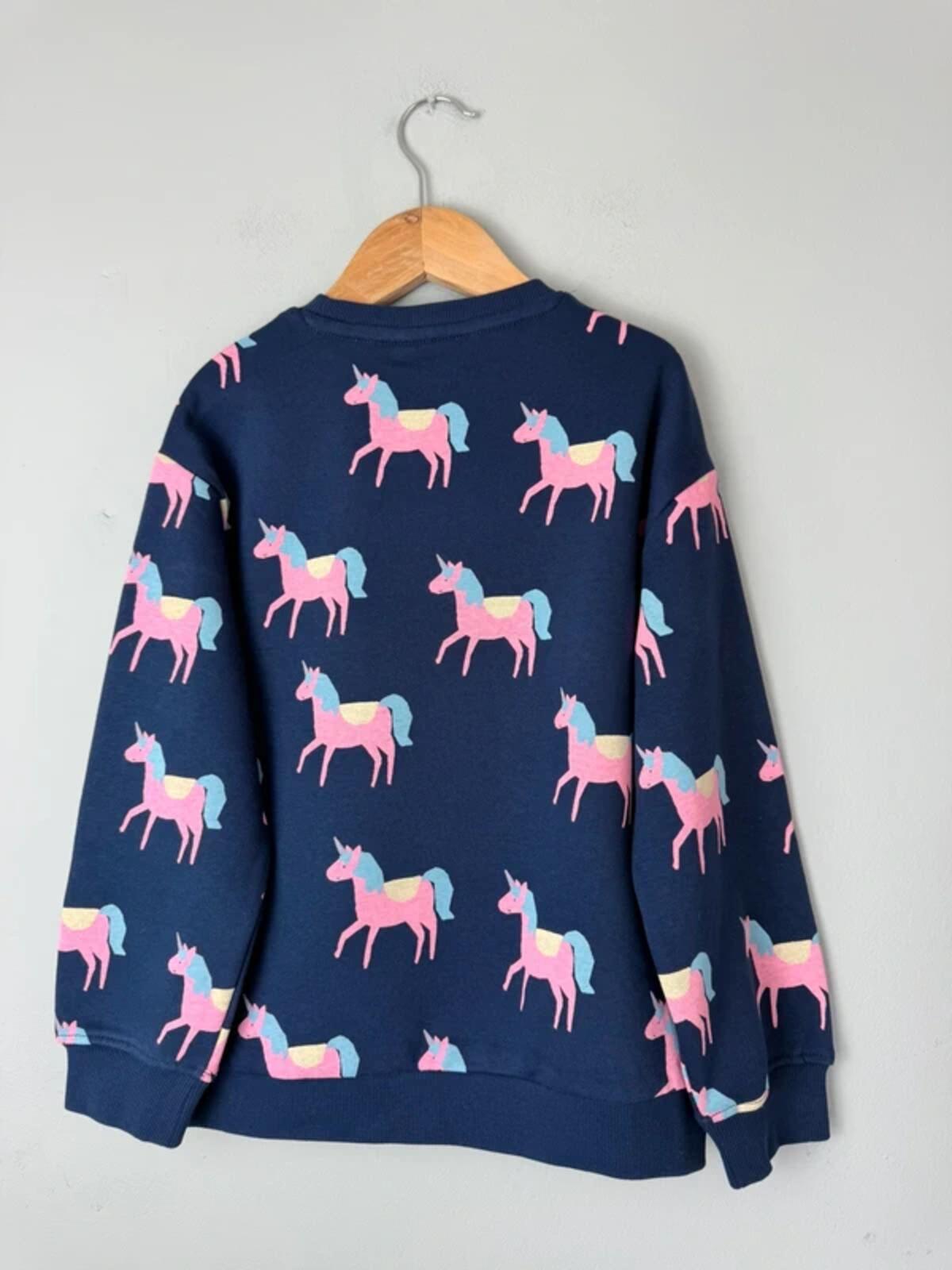 NEW Ex M&S Navy & Pink Unicorn Sweater Jumper - Girls 7-8 Years