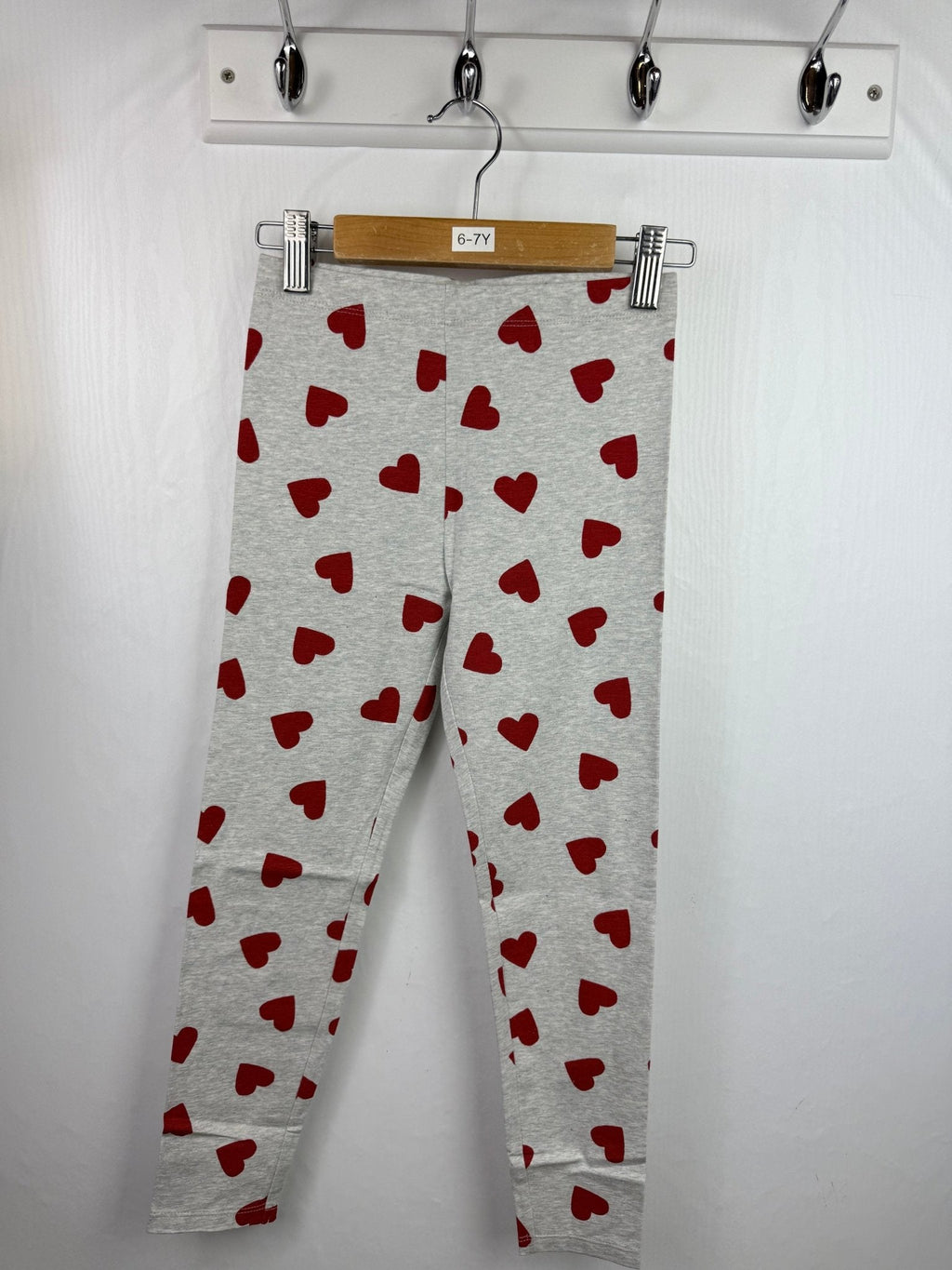 Ex M*S Red Heart Grey Leggings - Girls 6 - 7 Years - Back On The Shelves High Street Outlet Online UK